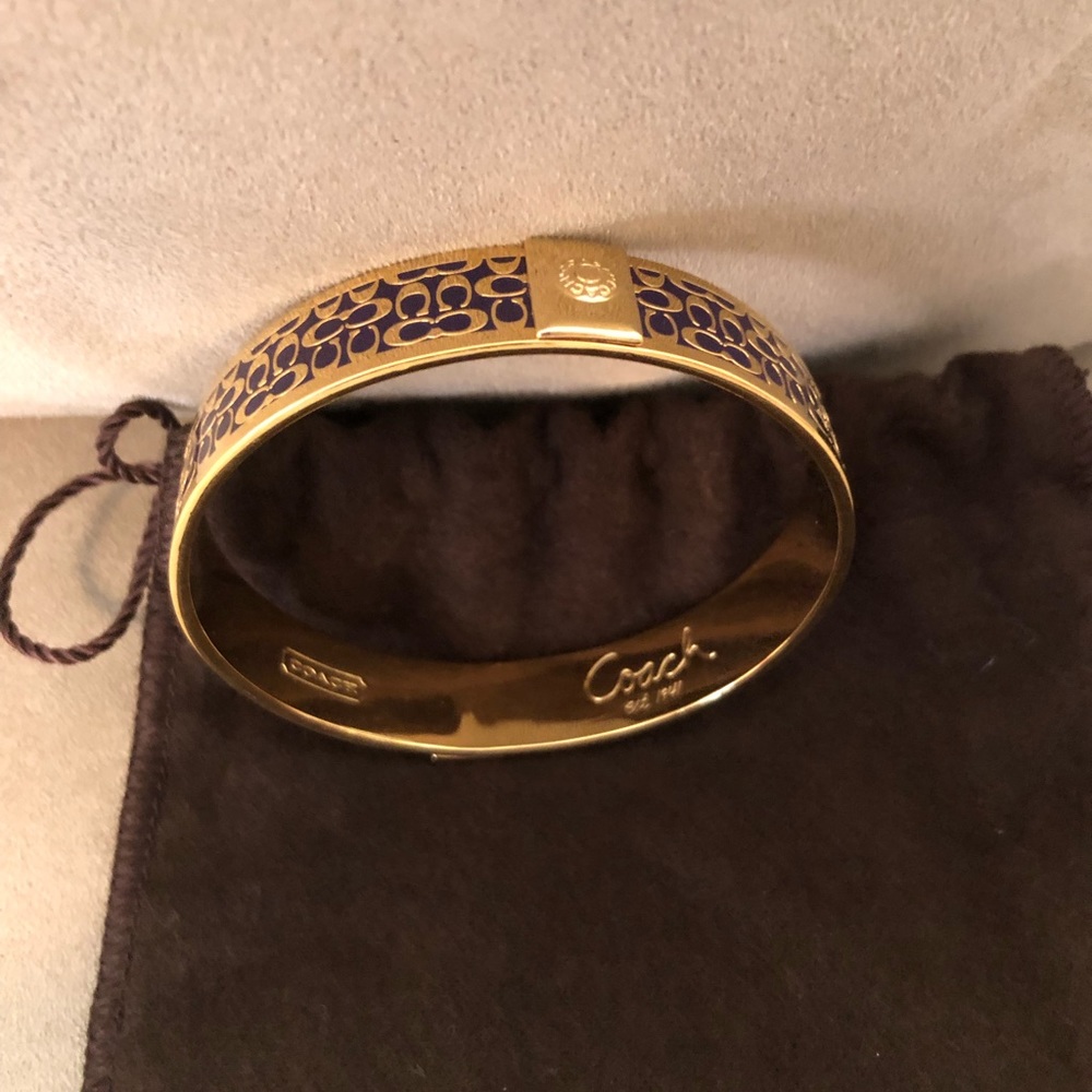 Coach Gold and Navy Signature Cuff Bracelet - Picture 3 of 6